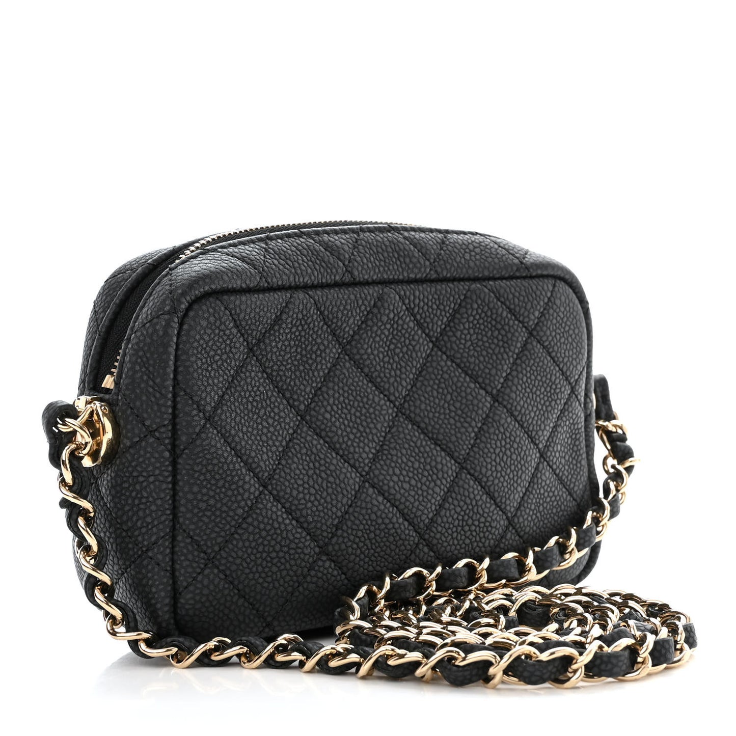Iridescent Caviar Quilted Mini Coco Tassel Camera Case Black