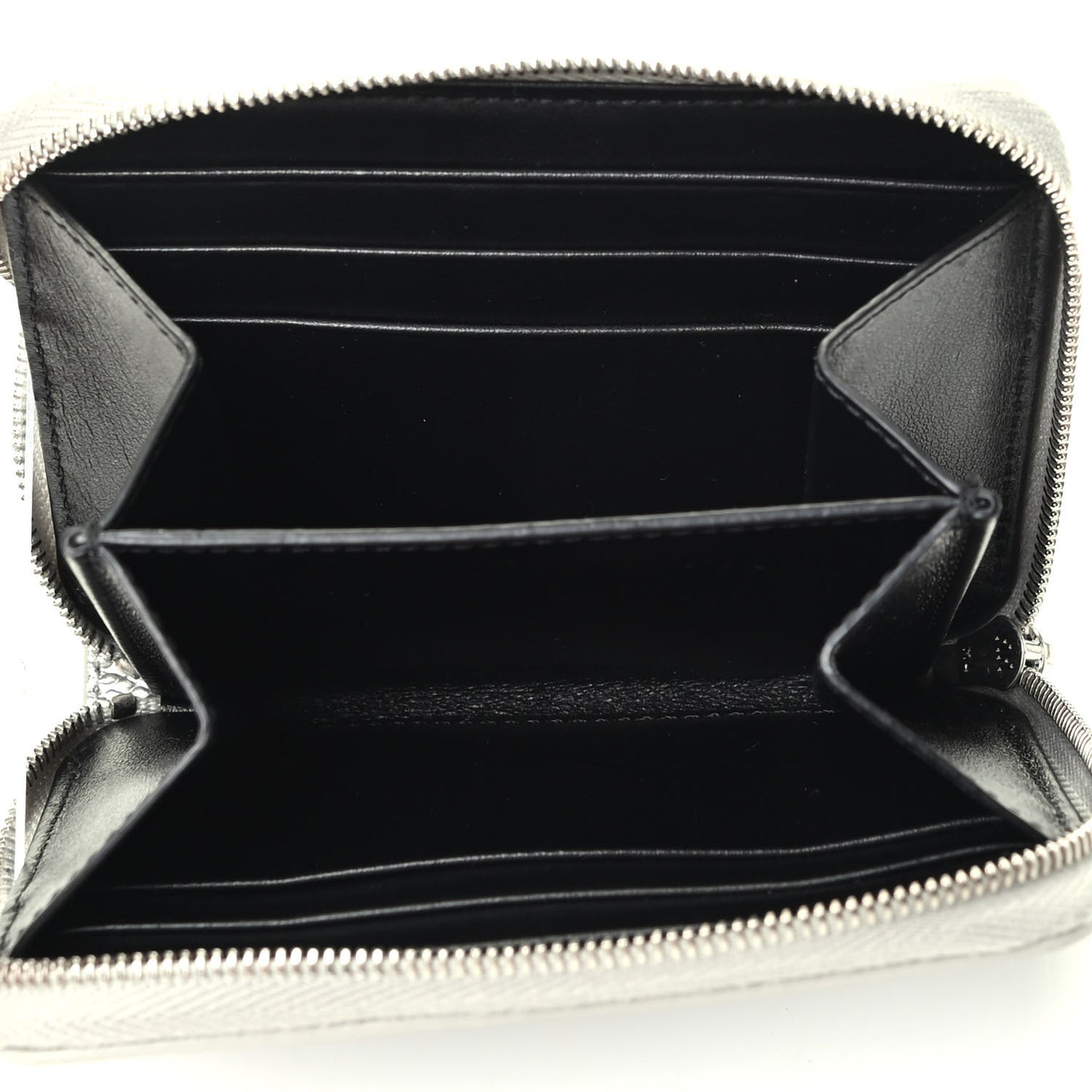 Laminated Grained Calfskin Compact Zipped Wallet Silver