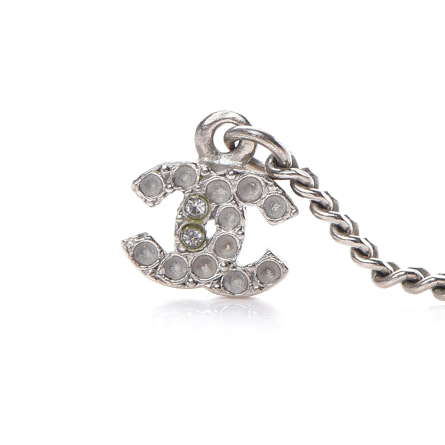 Chanel Crystal Timeless CC Necklace Silver 5 of 9