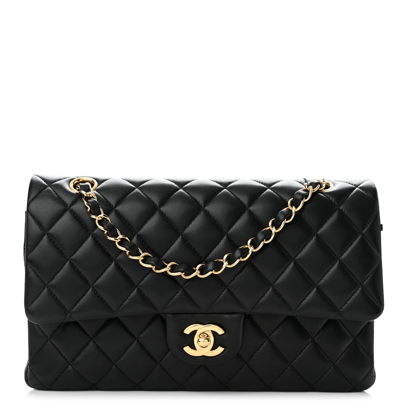 Lambskin Quilted Medium Double Flap Black