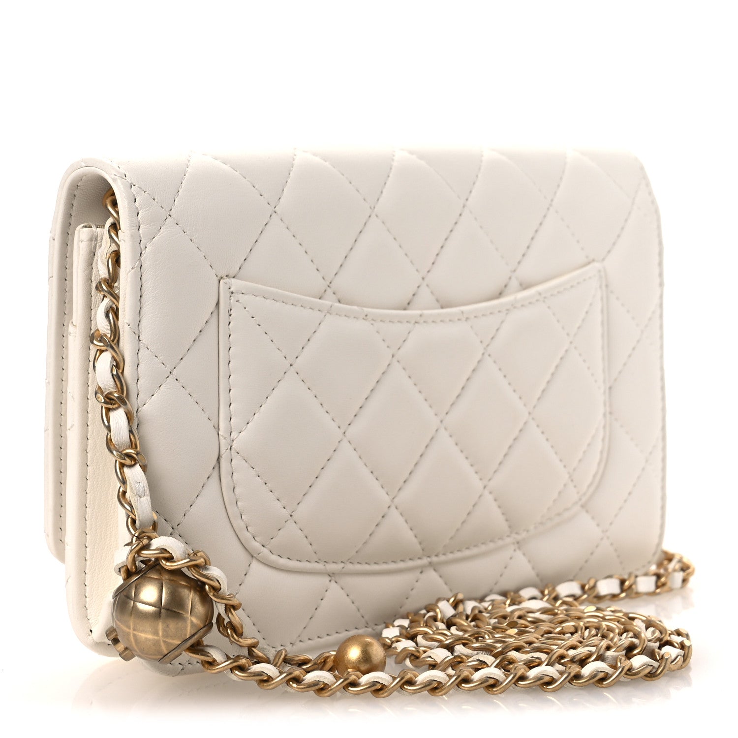 Chanel Lambskin Quilted CC Pearl Crush Wallet on Chain WOC White 3 of 14