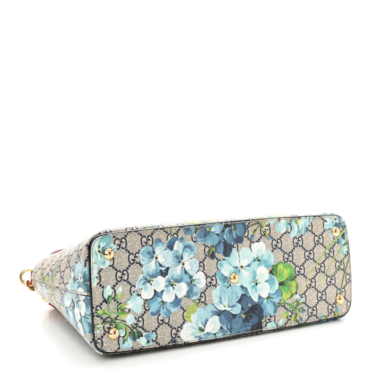 GG Supreme Monogram Blooms Medium Zip Top Tote Beige Blue Navy Hibiscus Red