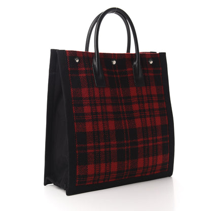 Saint Laurent Wool Tartan Rive Gauche Noe Tote Red Black 3 of 10