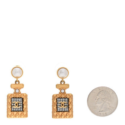 Chanel Crystal Pearl CC Perfume Bottle Drop Earrings Gold 2 of 5