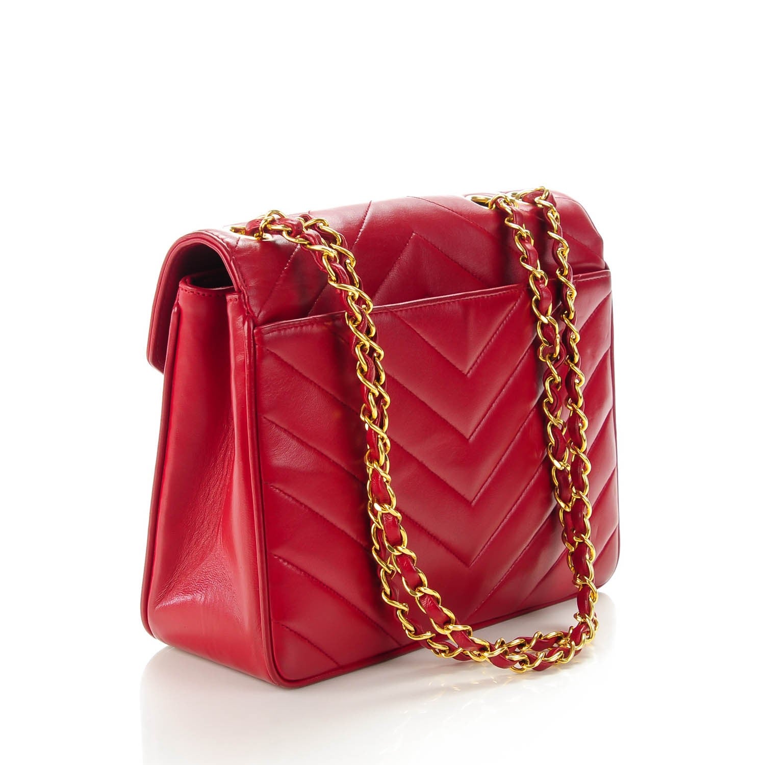 Chanel Lambskin Quilted Chevron Small Single Flap Red 3 of 8