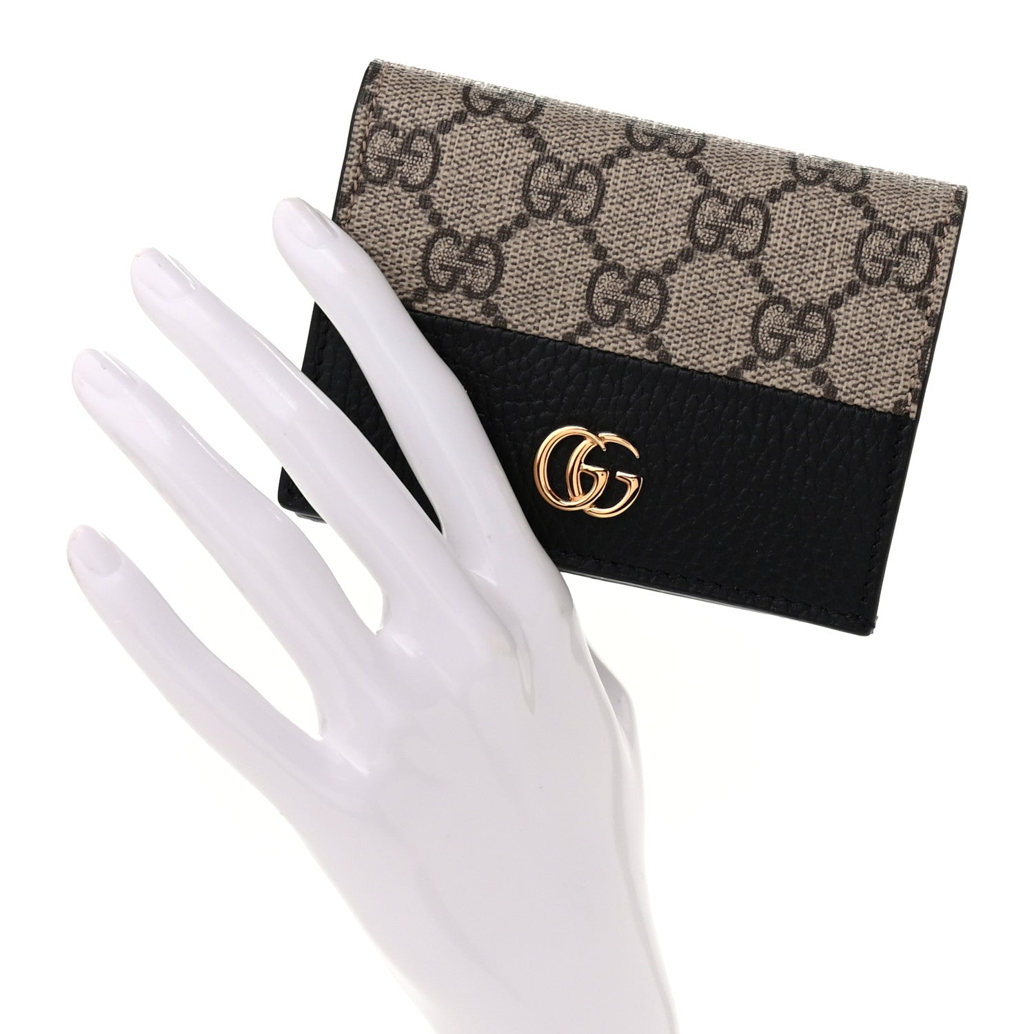 Gucci Dollar Calfskin GG Supreme Monogram GG Marmont Card Case Black Beige Ebony 2 of 7