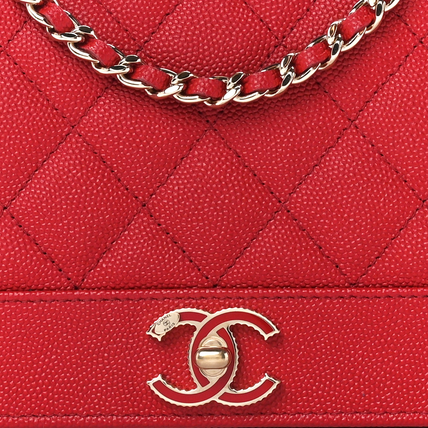 Caviar Quilted Vintage Mademoiselle Wallet On Chain WOC Red