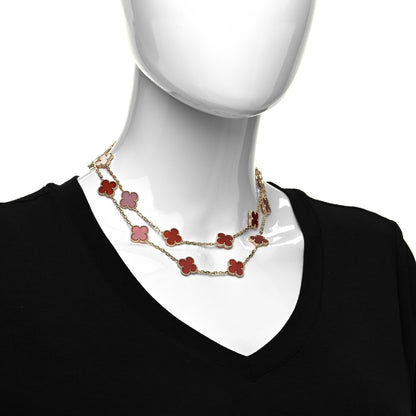 Van Cleef & Arpels 18K Yellow Gold Carnelian 20 Motifs Vintage Alhambra Necklace 2 of 4
