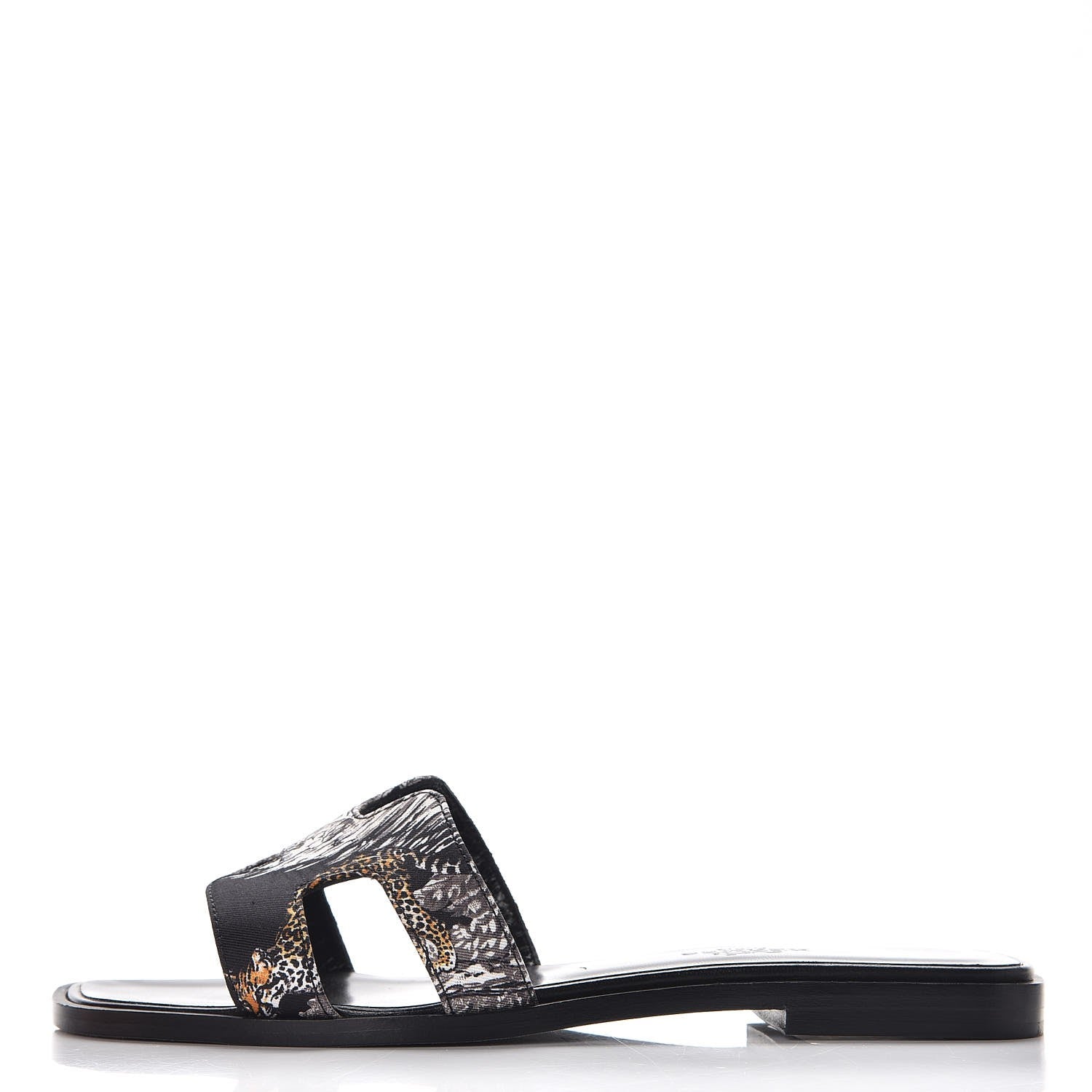 Hermes Silk Printed Equateur Tattoo Oran Sandals 35 Black 1 of 9