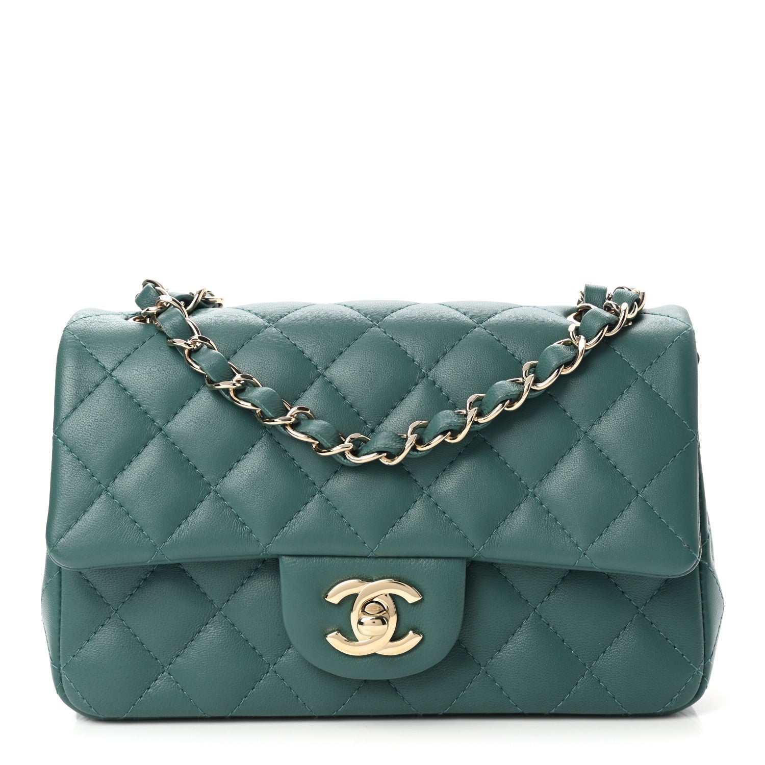 Chanel Lambskin Quilted Mini Rectangular Flap Dark Green 1 of 10