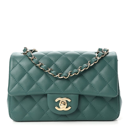 Chanel Lambskin Quilted Mini Rectangular Flap Dark Green 1 of 10