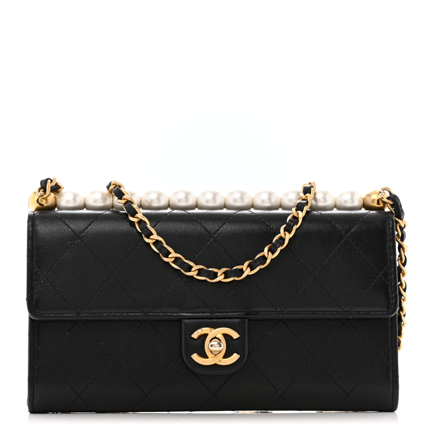 Chanel Goatskin Quilted Chic Pearls Clutch With Chain Black 1 of 16