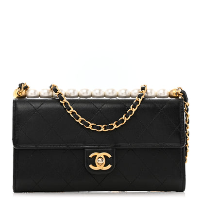 Chanel Goatskin Quilted Chic Pearls Clutch With Chain Black 1 of 16