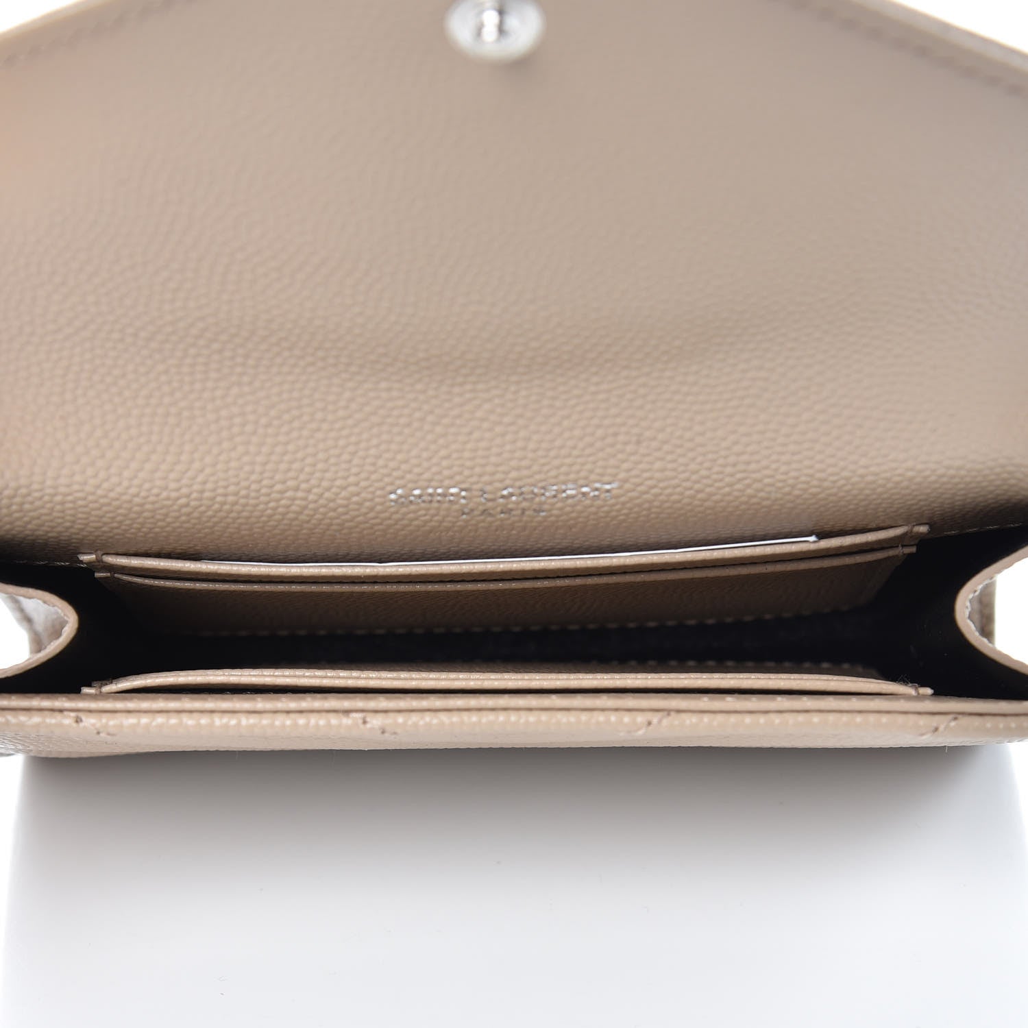 Saint Laurent Grain De Poudre Matelasse Chevron Small Monogram Envelope Wallet Dark Beige 5 of 7
