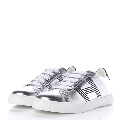 Hermes Metallic Calfskin Womens Avantage Sneakers 36 Gris Argente Black 3 of 9