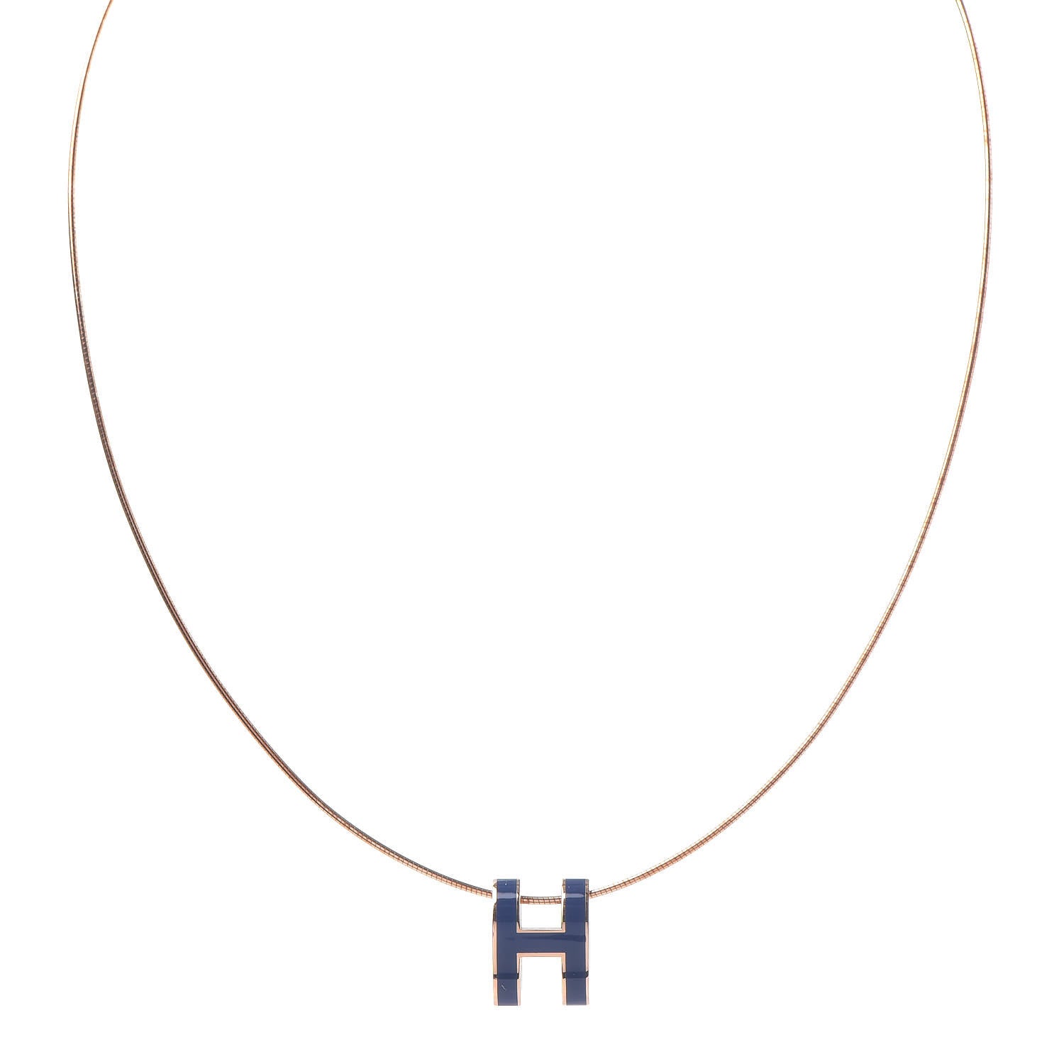 Hermes Rose Gold Lacquered Pop H Pendant Necklace Navy Bleu 1 of 5