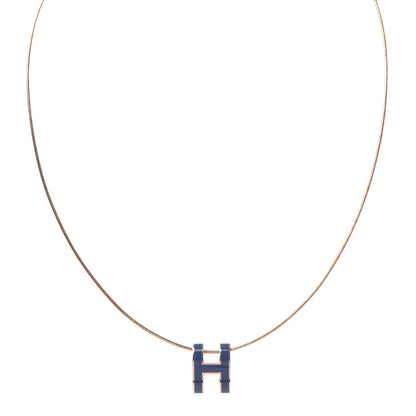 Hermes Rose Gold Lacquered Pop H Pendant Necklace Navy Bleu 1 of 5