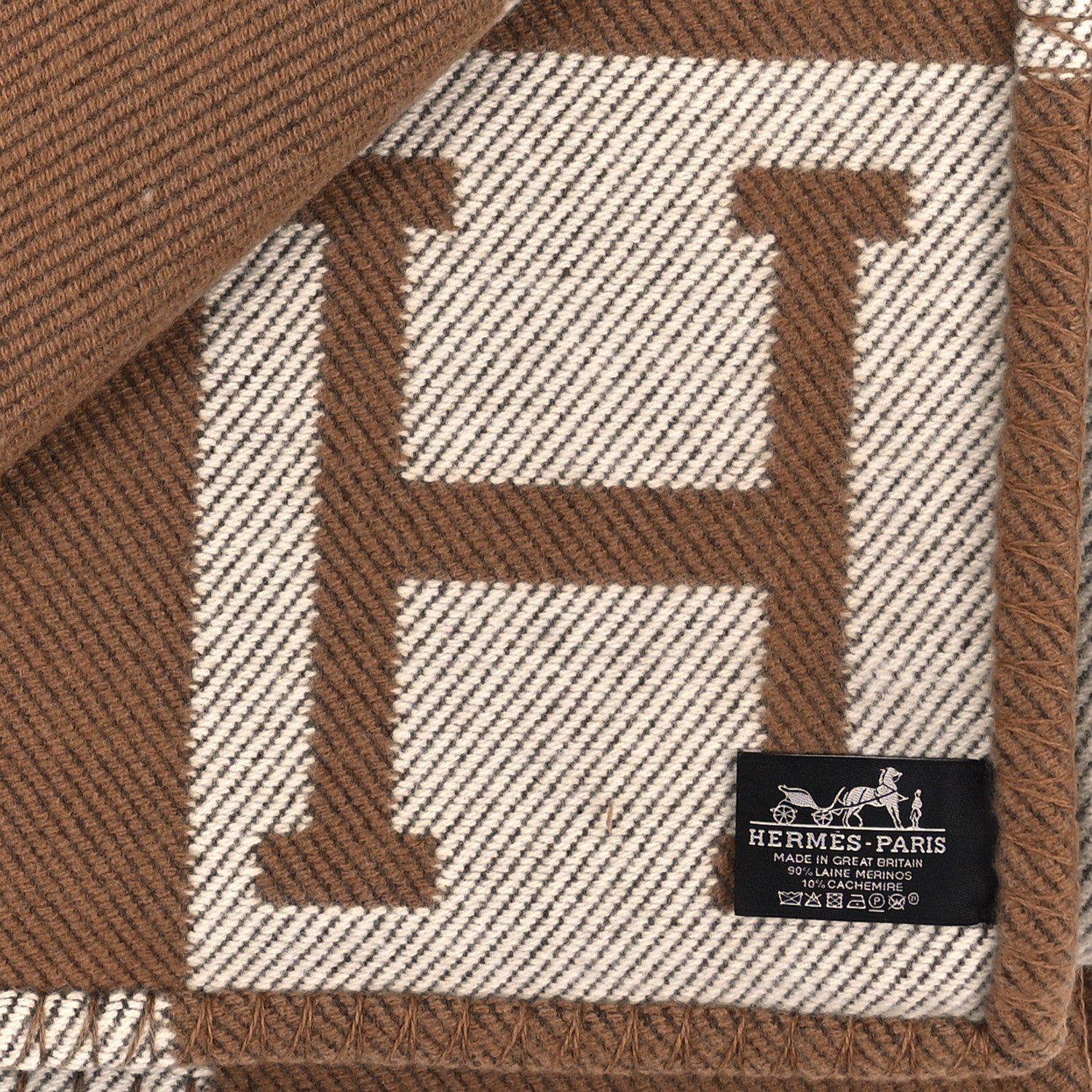 Hermes Wool Cashmere Avalon Blanket Ecru Camel 3 of 3