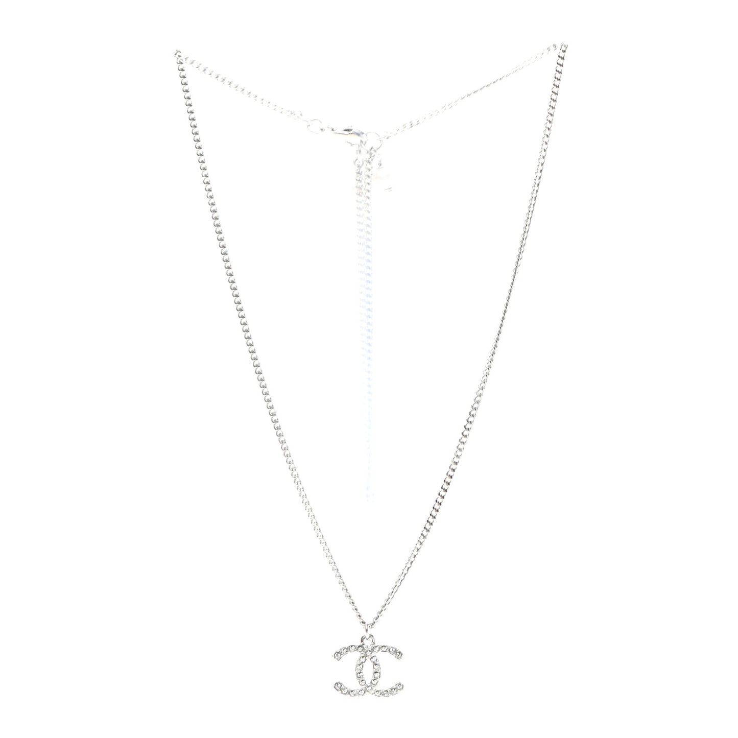 Crystal Pearl CC Pendant Necklace Silver