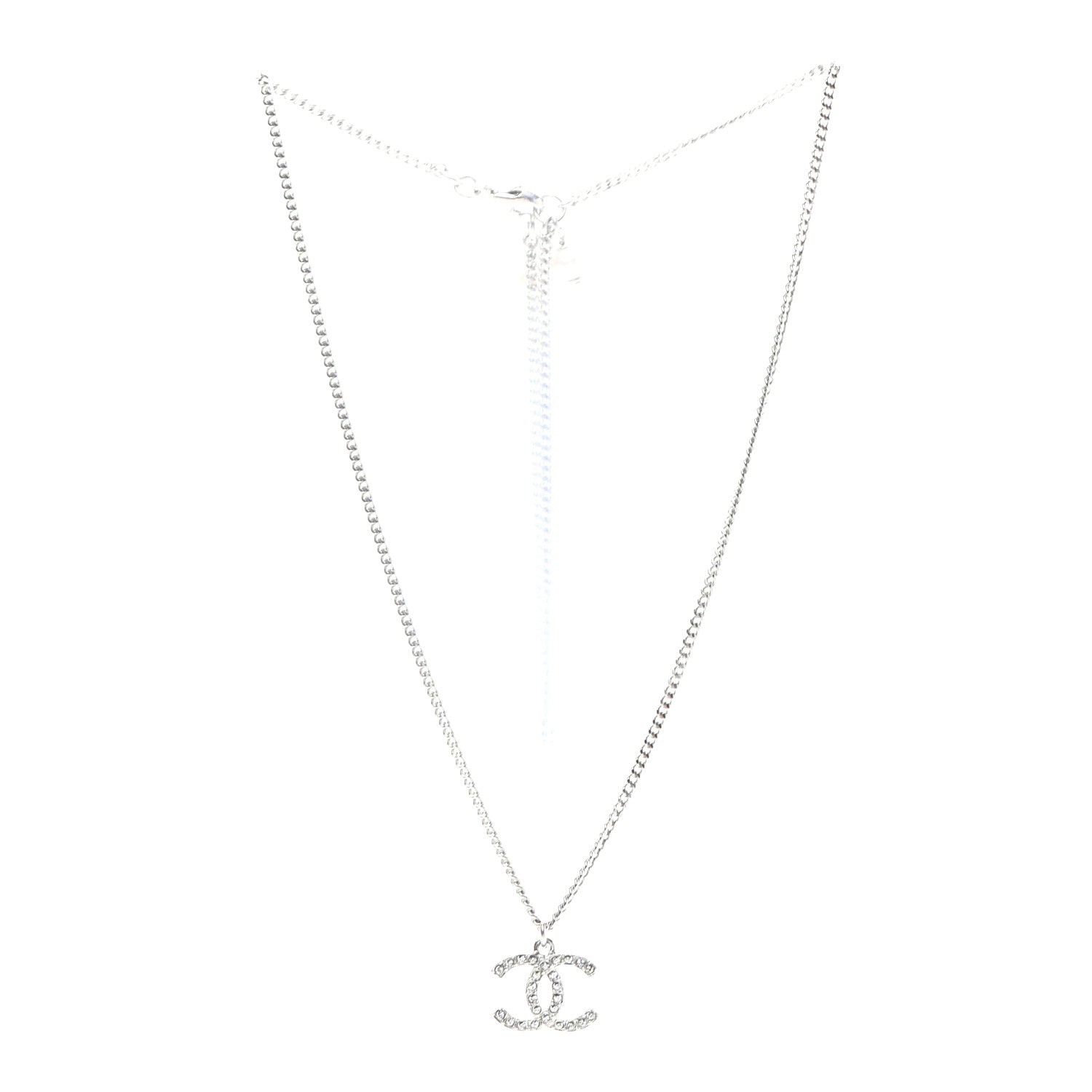 Chanel Crystal Pearl CC Pendant Necklace Silver 3 of 5