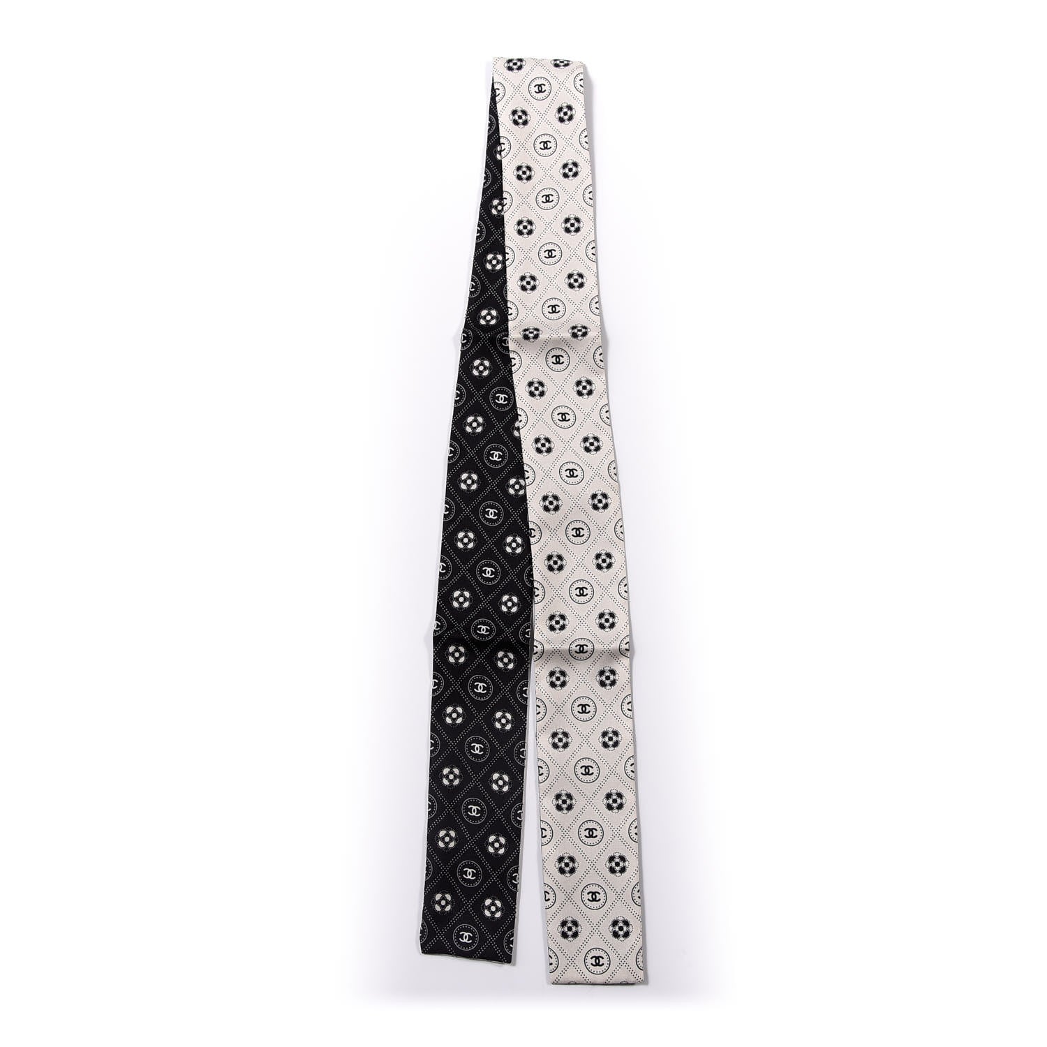 Chanel Silk CC Polka Dot Slim Bandeau Scarf Black Ecru 3 of 3