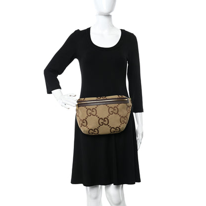 Gucci Monogram Jumbo GG Textured Dollar Calfskin Web Belt Bag Camel Ebony New Acero 2 of 9