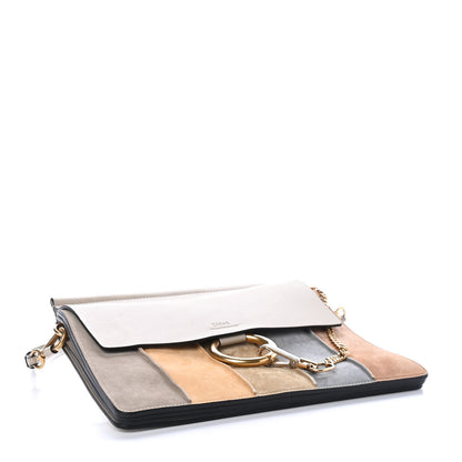 Chloe Suede Calfskin Striped Patchwork Medium Faye Shoulder Bag Grey Multicolor 3 of 5