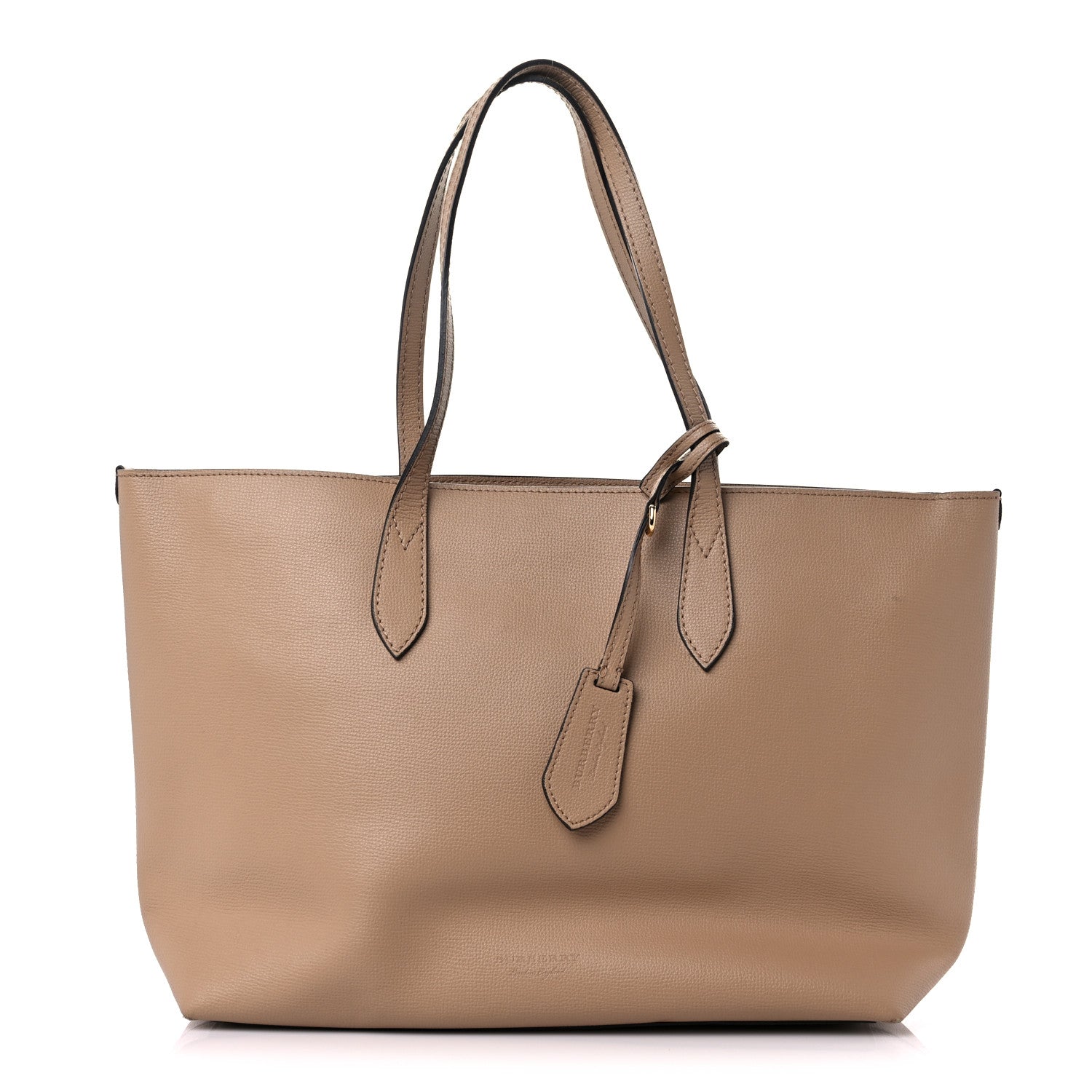 Burberry Grainy Calfskin Haymarket Check Medium Reversible Tote Camel 1 of 16
