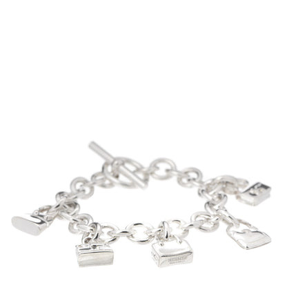 Hermes Sterling Silver Five Bags Amulette Charm Bracelet LG 1 of 6