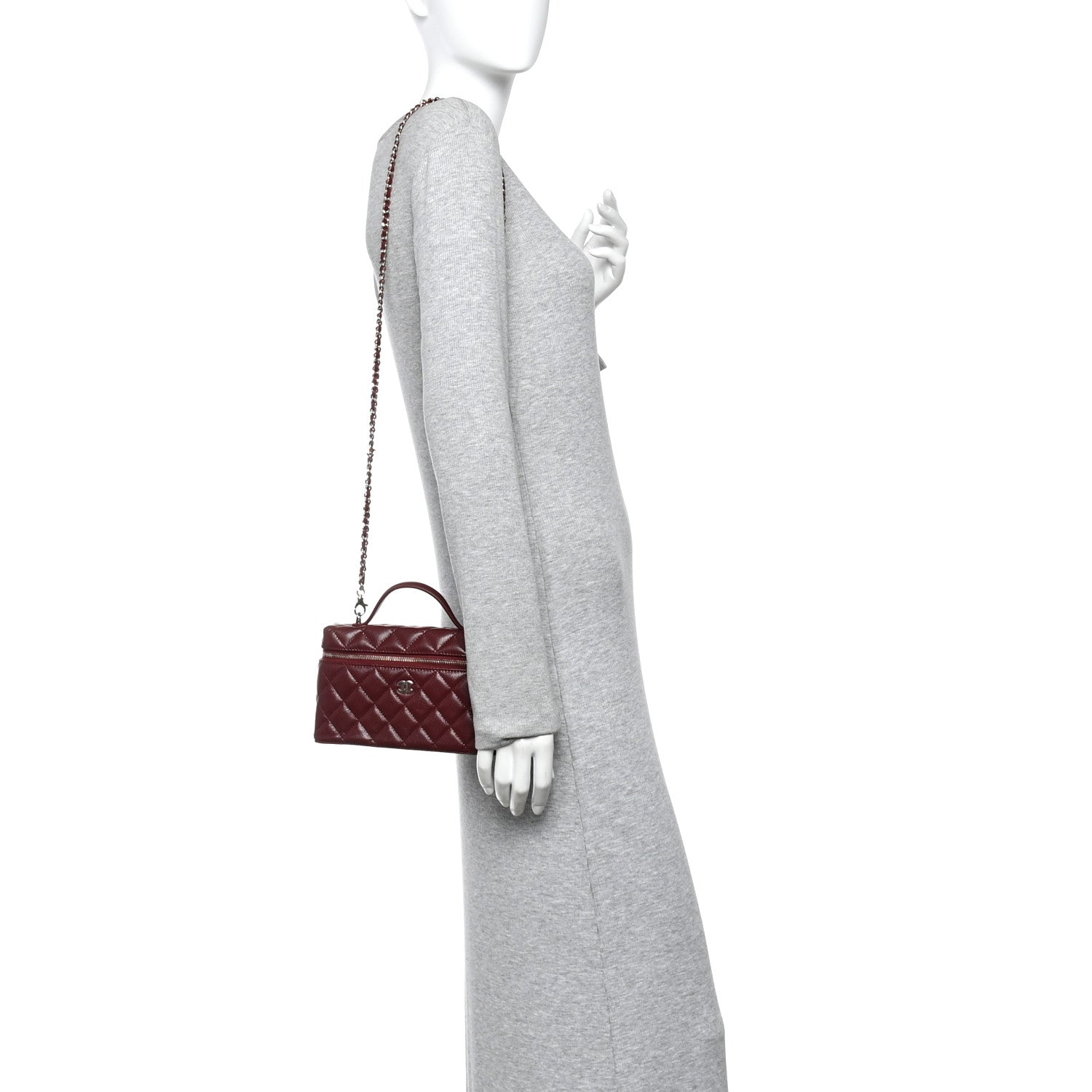 Chanel Caviar Quilted Top Handle Slim Vanity With Chain Burgundy 2 of 10