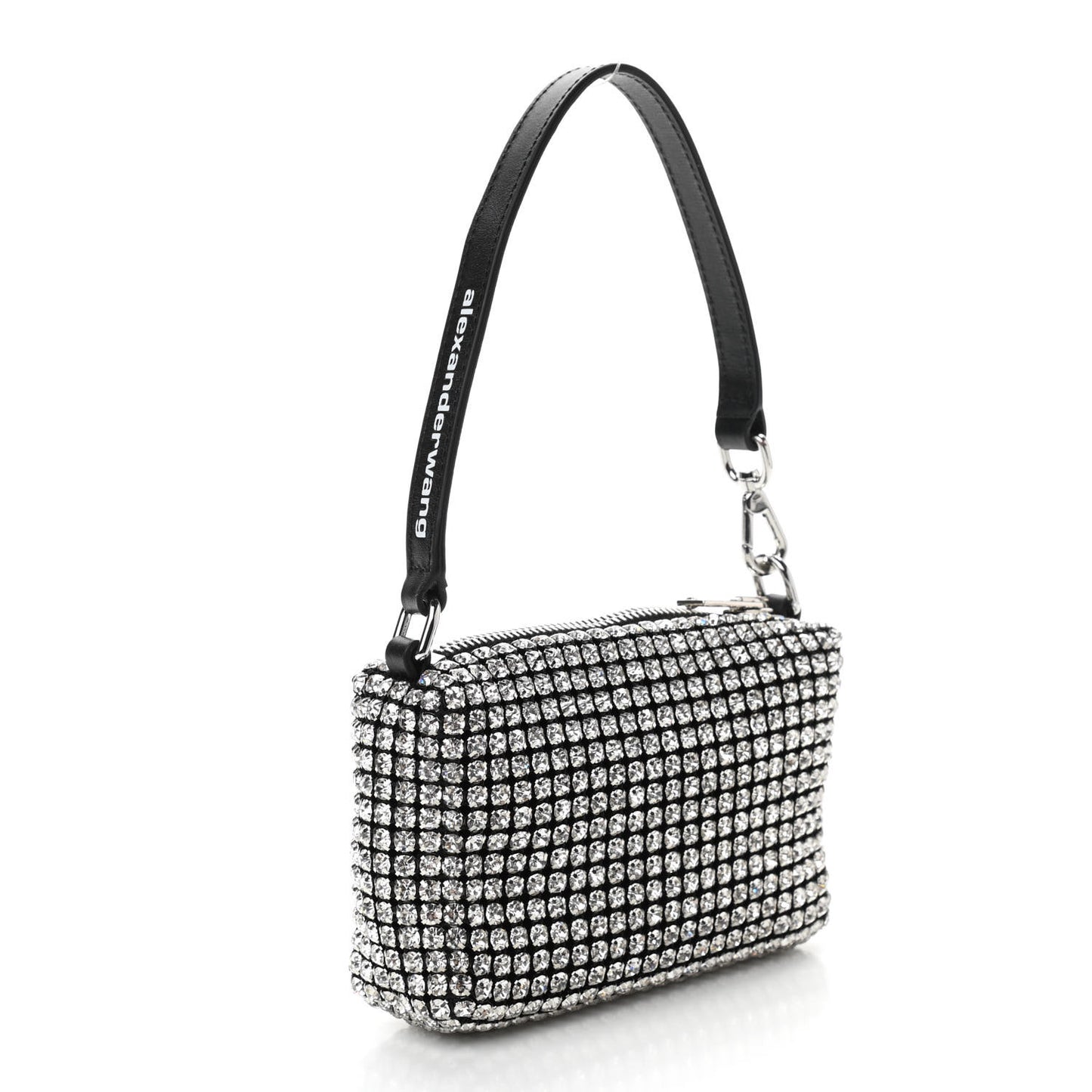 Mesh Crystal Rhinestone Mini Heiress Pouch Black Silver