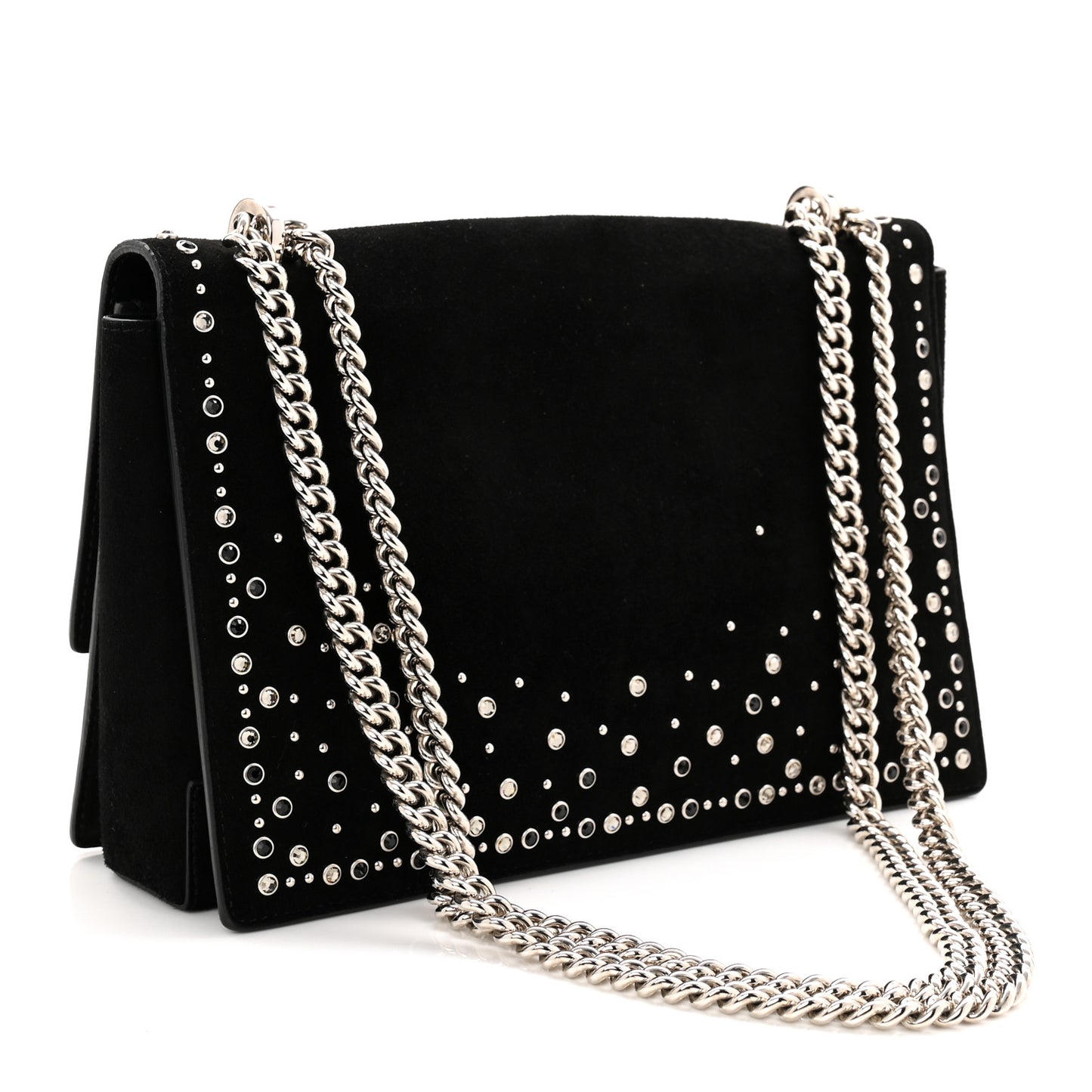 Suede Calfskin Studded Crystal Ginny Vara Bow Shoulder Bag Black