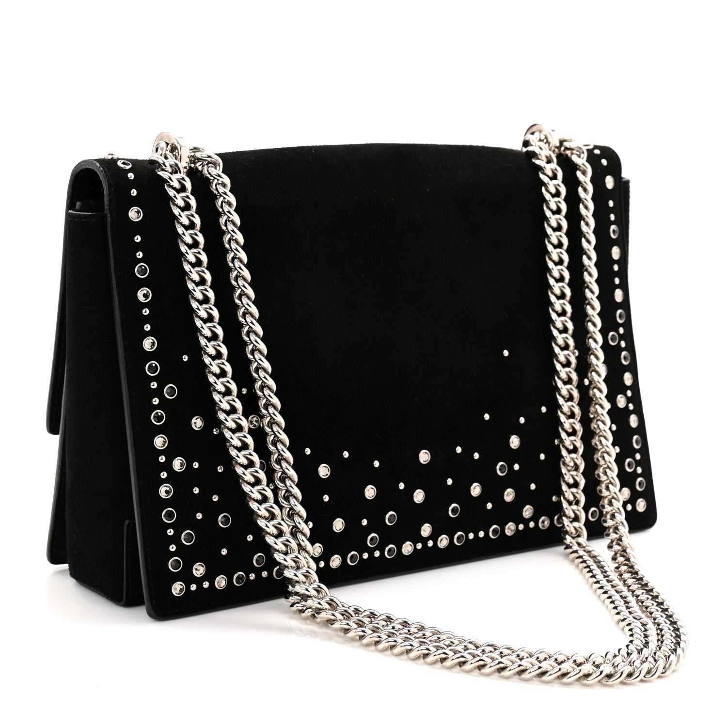 Salvatore Ferragamo Suede Calfskin Studded Crystal Ginny Vara Bow Shoulder Bag Black 3 of 9