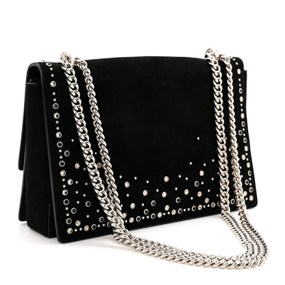 Salvatore Ferragamo Suede Calfskin Studded Crystal Ginny Vara Bow Shoulder Bag Black 3 of 9
