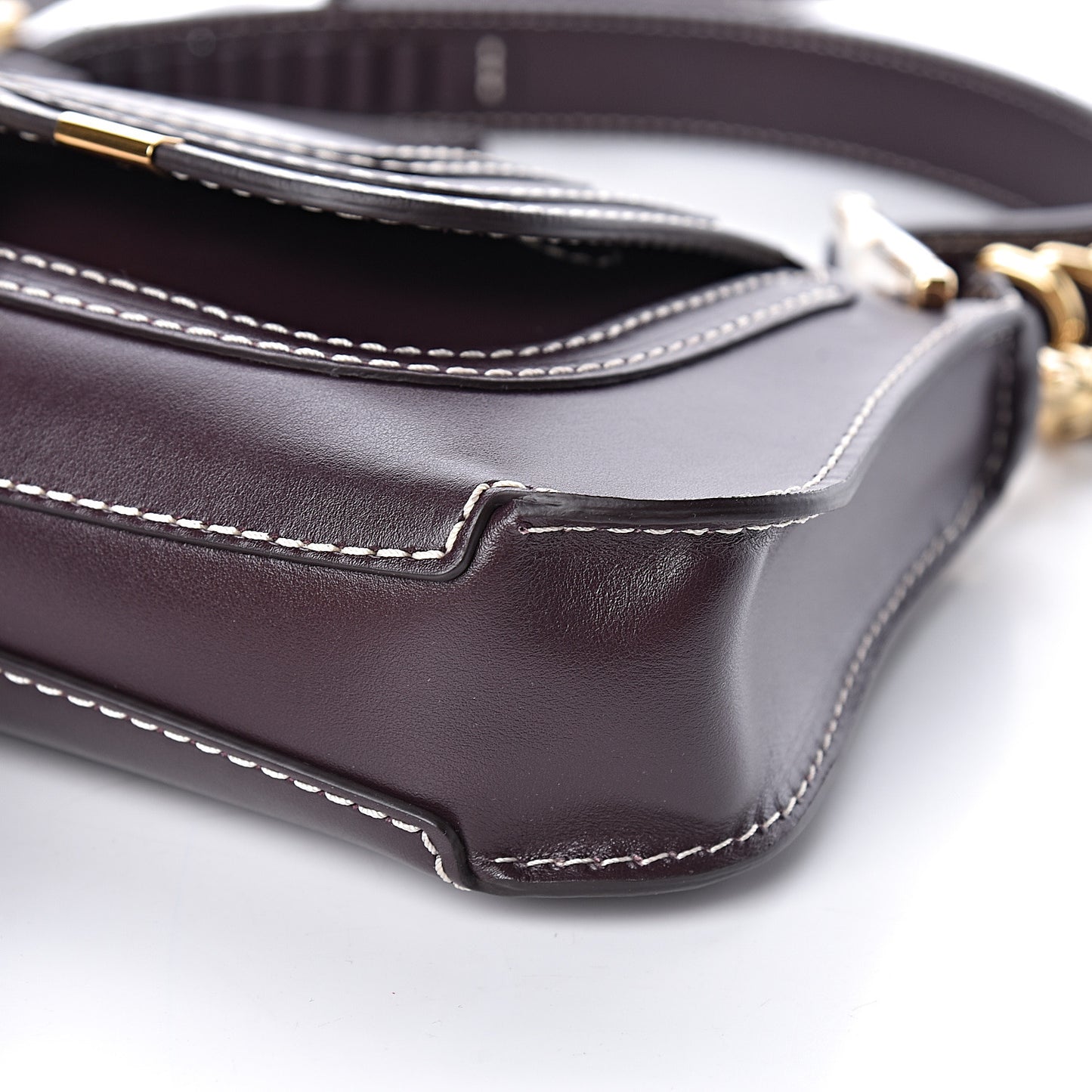 Shiny Calfskin Small Marcie Saddle Shoulder Bag Black Raisin