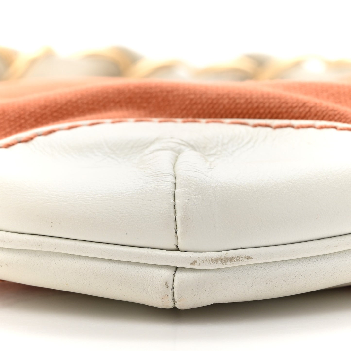 Lambskin Canvas CC Olsen Chain Small Shoulder Bag White Orange