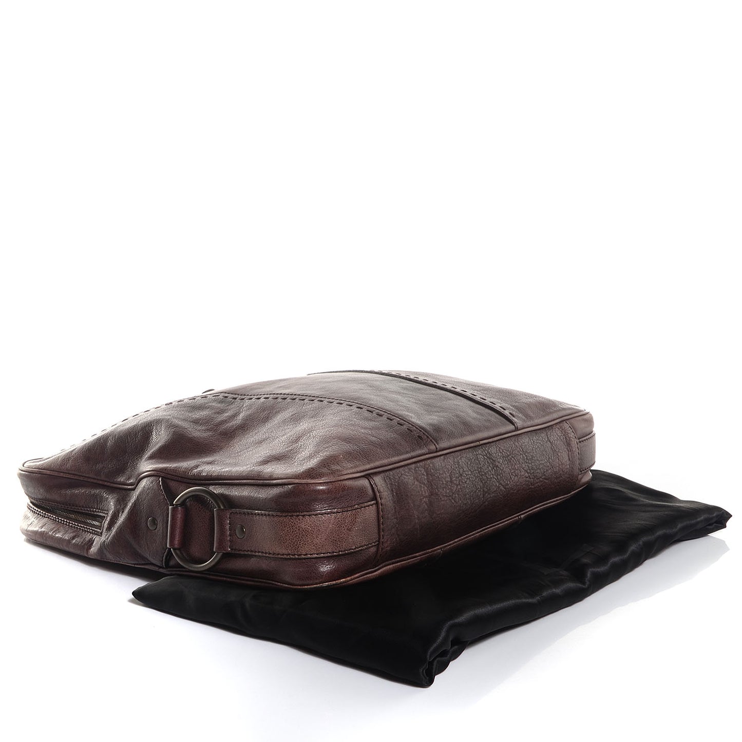 Tumbled Leather Square Muse Zip Around Tote Brown