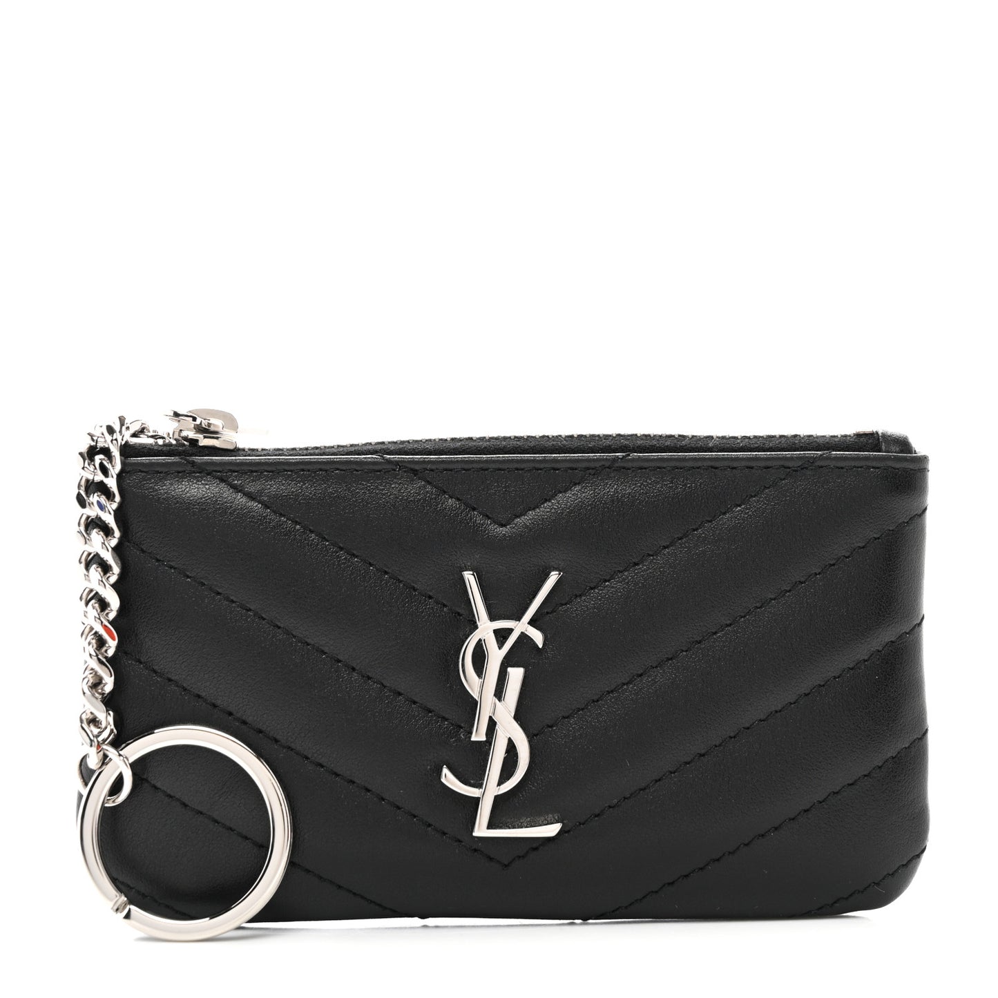 Calfskin Matelasse Monogram Key Pouch Black