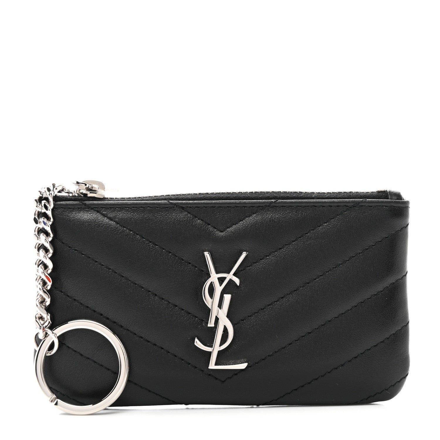 Saint Laurent Calfskin Matelasse Monogram Key Pouch Black 1 of 8