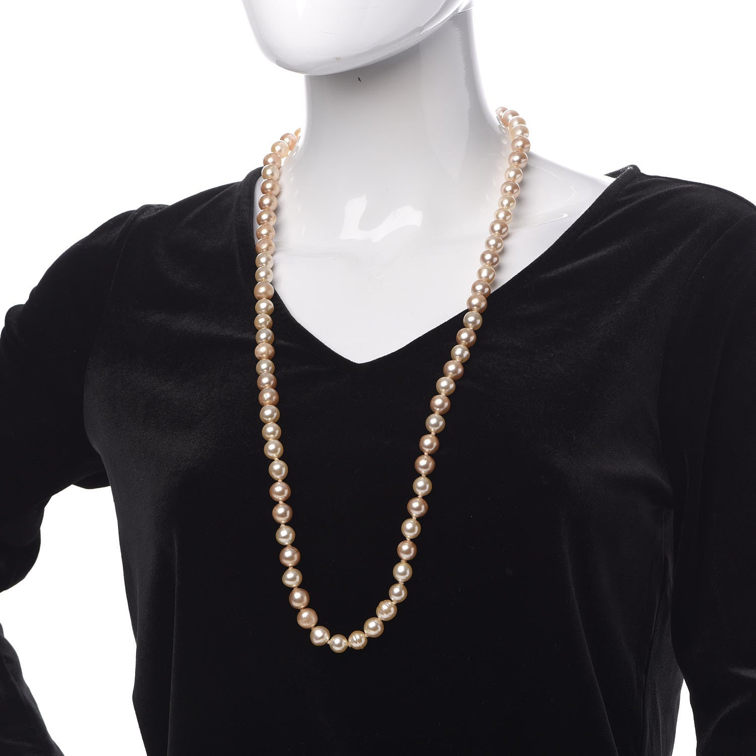 Chanel Pearl CC Long Necklace Gold Pink 2 of 8