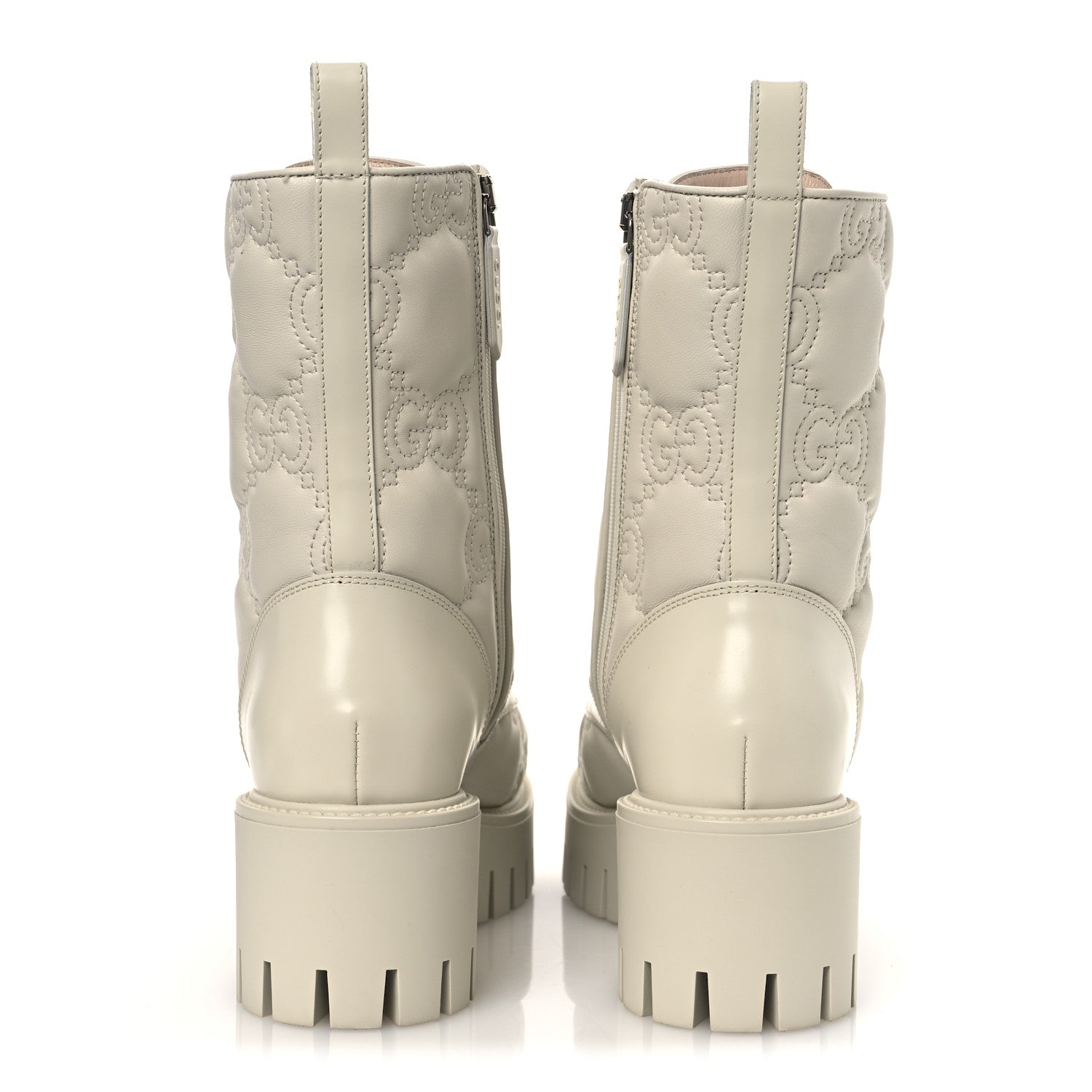 Gucci Cordovan Lux Nappa GG Matelasse Lace Up 60mm Combat Boots 38.5 Milk White 6 of 12