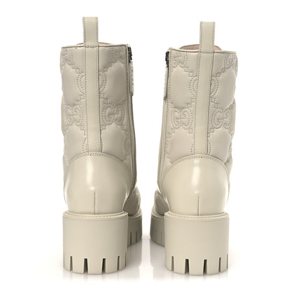 Gucci Cordovan Lux Nappa GG Matelasse Lace Up 60mm Combat Boots 38.5 Milk White 6 of 12