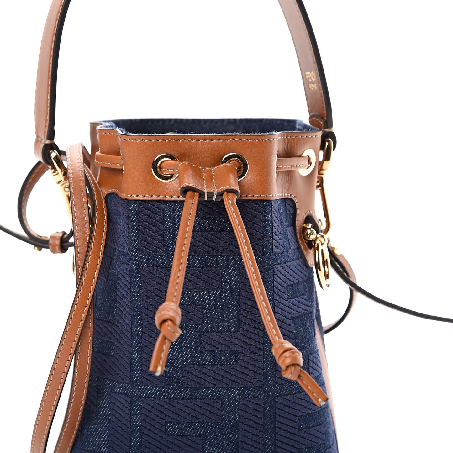Denim Vitello King F is Fendi FF Embroidered Mini Mon Tresor Bucket Bag Blue Cuoio