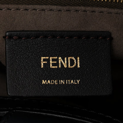 Fendi Glazed Fabric Vitello Century Plexiglass FF 1974 Stamp Patch Small Runaway Shopper Tote Mogano Panna Black 6 of 10