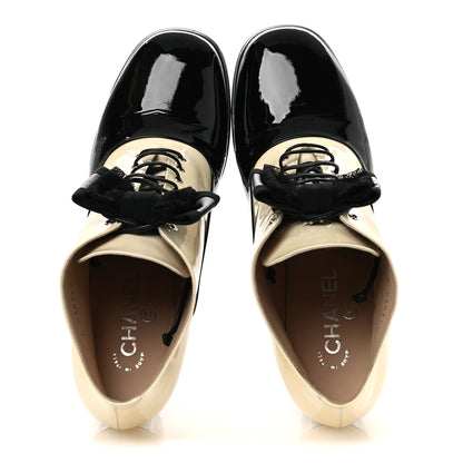 Chanel Patent Calfskin CC Bow Lace Up Oxford Pumps 41 Beige Black 2 of 13
