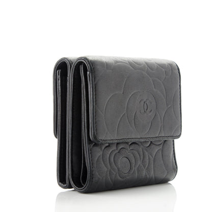 Chanel Lambskin Embossed Camellia French Wallet Black 3 of 9