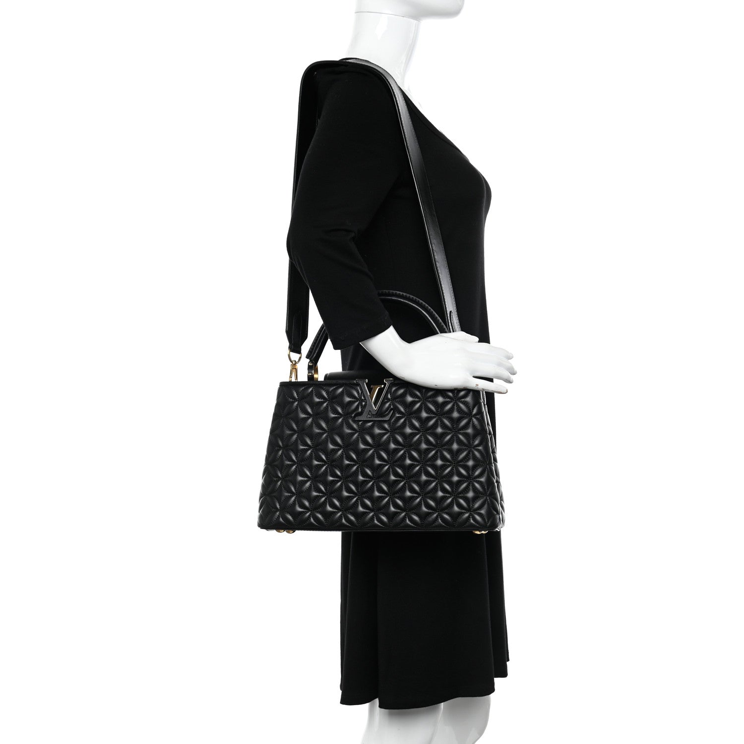 Louis Vuitton Lambskin Quilted Flower Capucines PM Black 2 of 9