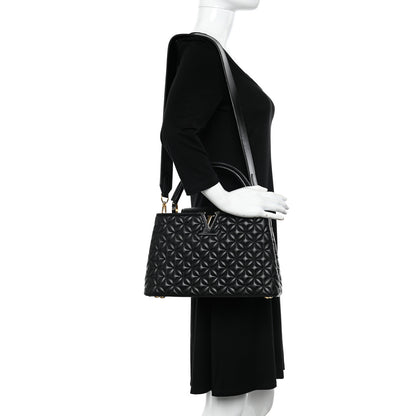 Louis Vuitton Lambskin Quilted Flower Capucines PM Black 2 of 9