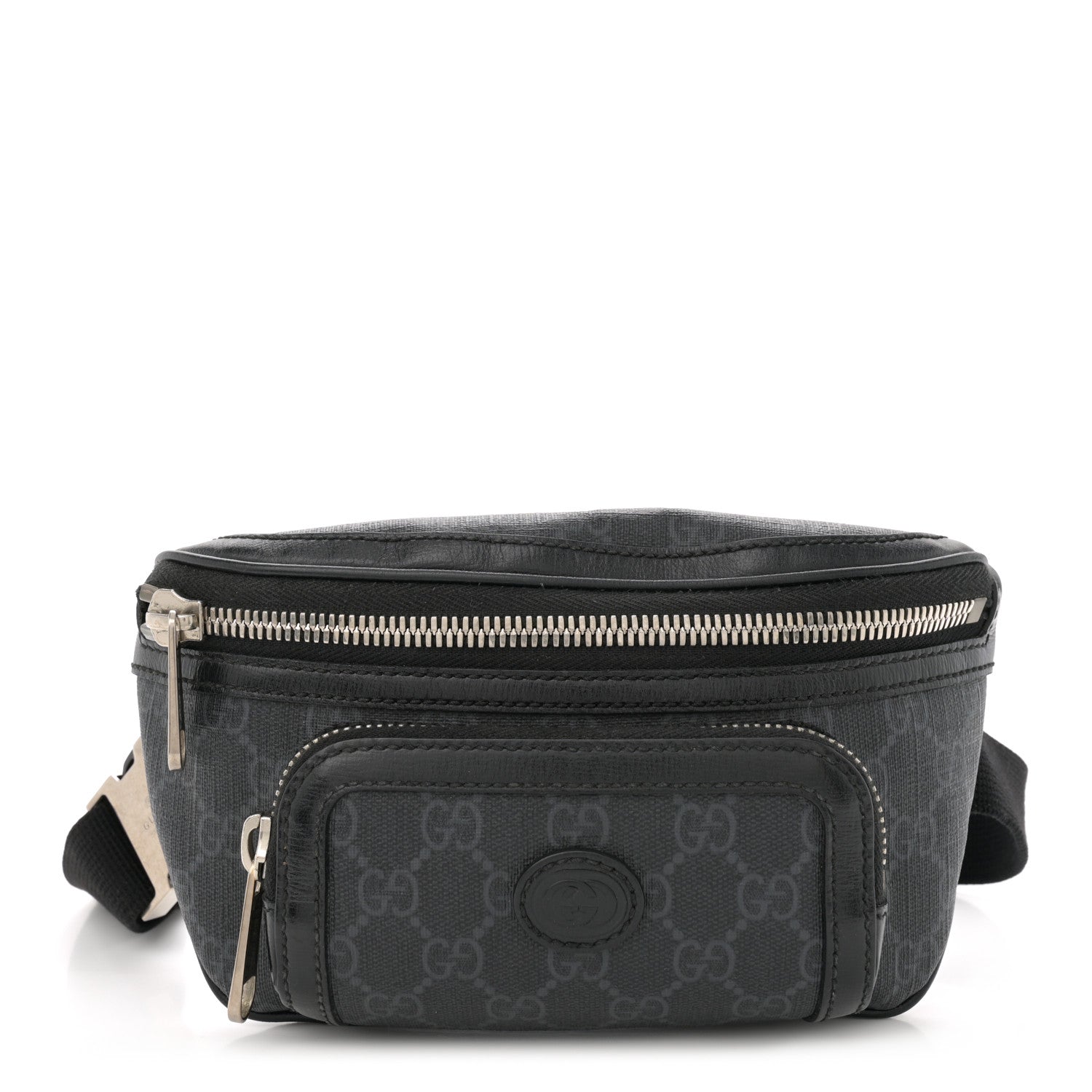 Gucci GG Supreme Monogram Textured Calfskin Retro Interlocking G Belt Bag Black 1 of 11