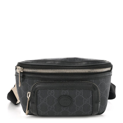 Gucci GG Supreme Monogram Textured Calfskin Retro Interlocking G Belt Bag Black 1 of 11